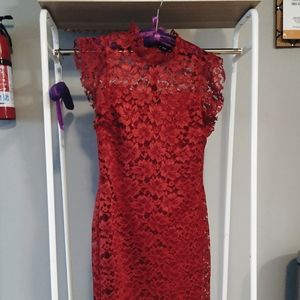 Red midi lace dress